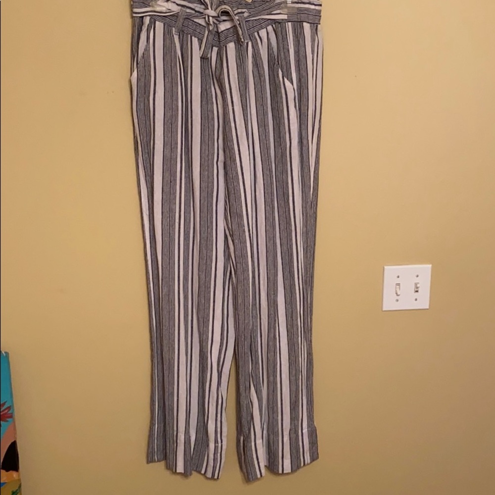 Blue and White Striped Paper Bag Pants